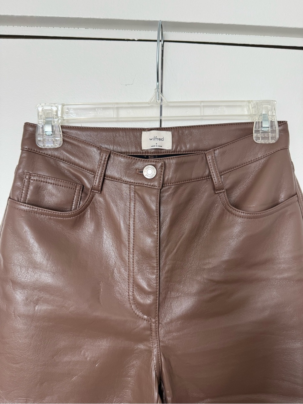 Aritzia Wilfred Chocolate Faux Leather High-Rise Pants